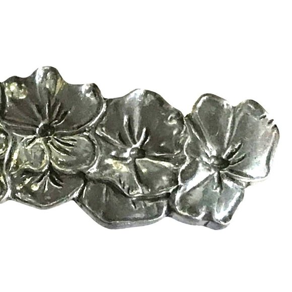 Vintage 1990 Seagull Pewter Floral Barrette Scarf Clip Pansies Made in Canada - Picture 3 of 5